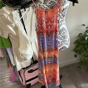 VENUS - Multi-Color Paisley Mini Dress - Orange, Purple, Red